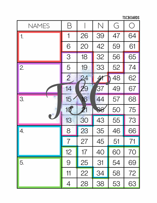 Tetris Block Bingo Board 1-75 Ball
