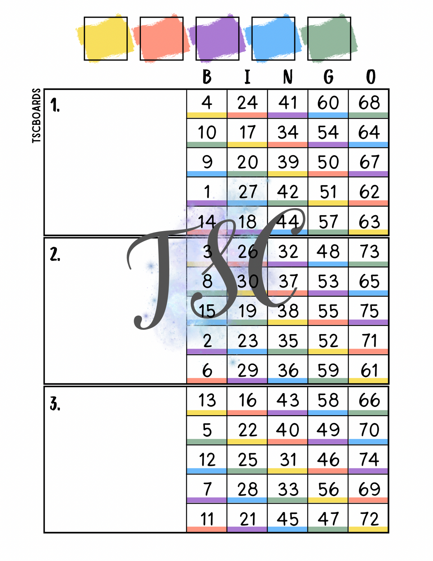 Rainbow Mega Block Bingo Board 1-75 Ball