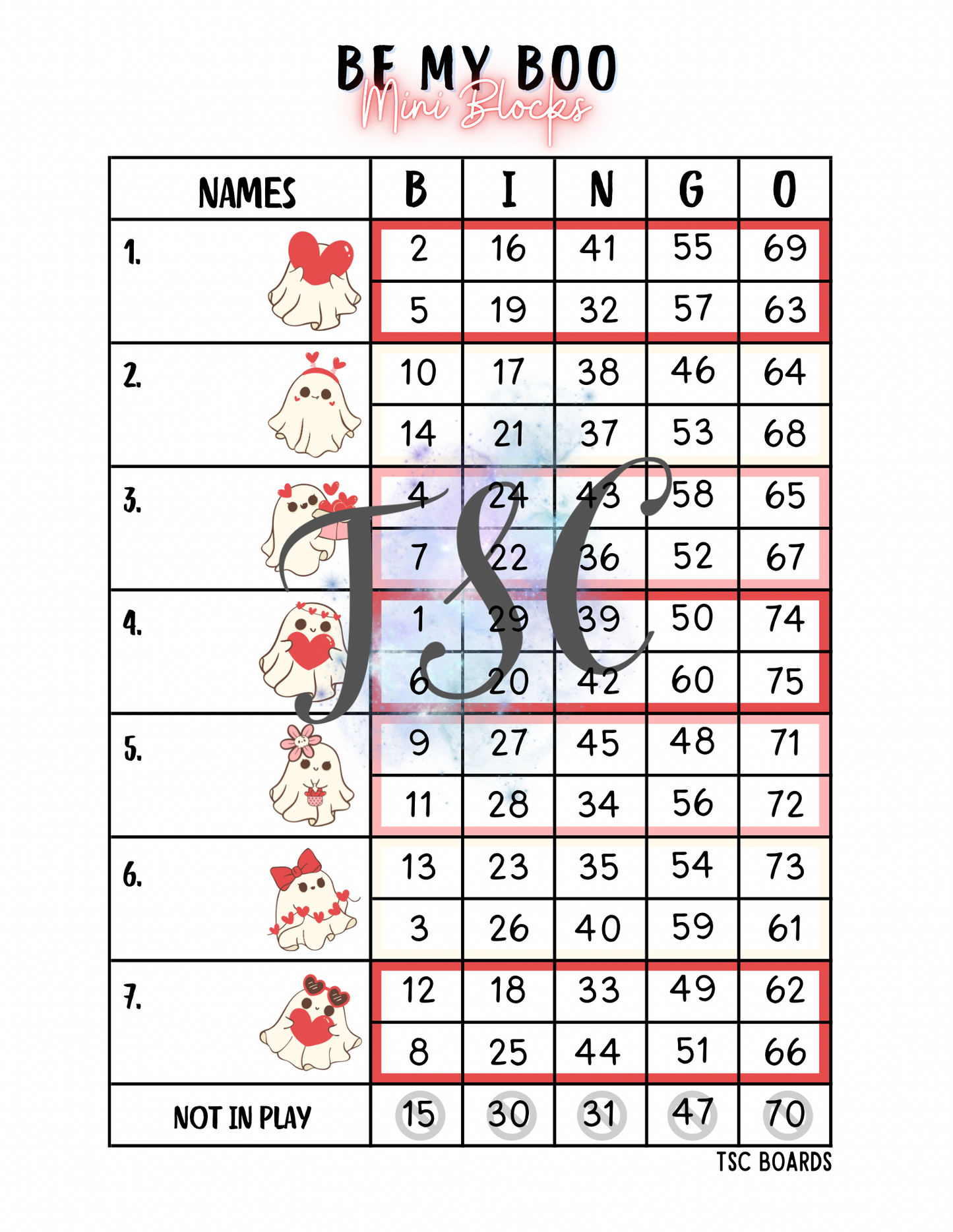 Bee My Boo Mini Blocks Bingo Board 1-75 Ball