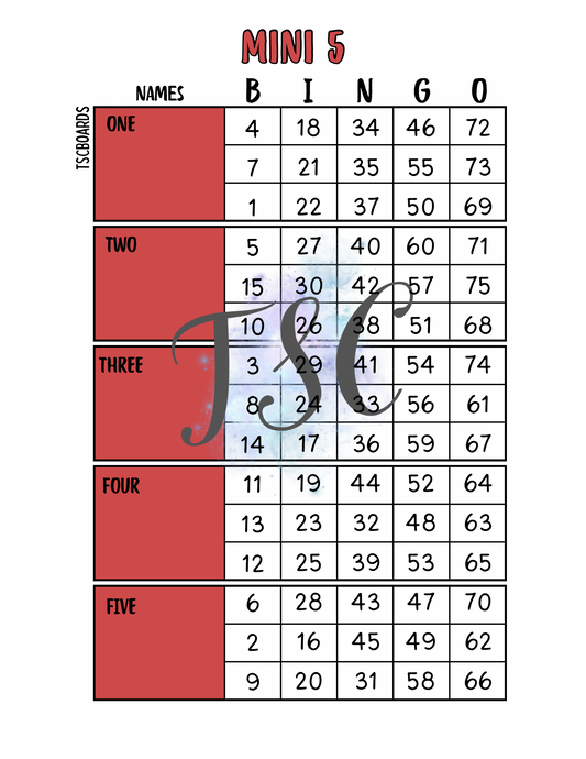 Mini 5 Red Block Bingo Board 1-75 Ball