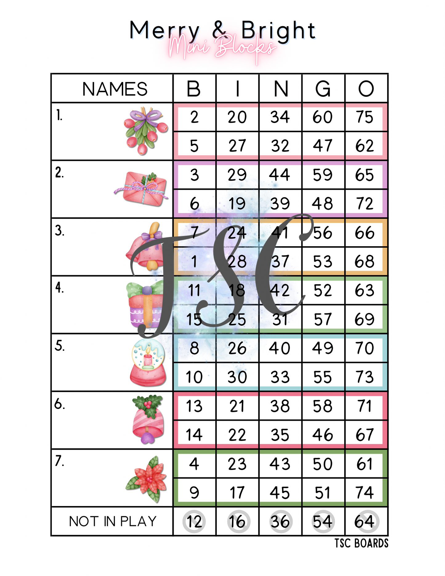 Merry & Bright Mini Blocks Bingo Board 1-75 Ball