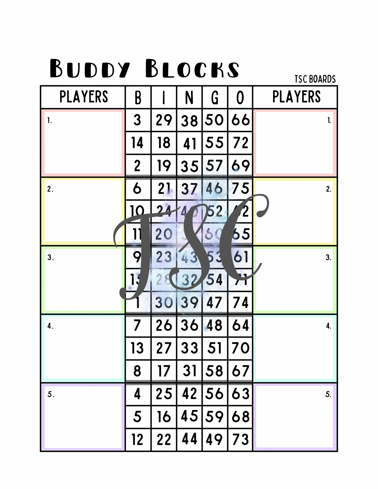 Buddy Blocks Bingo Board 1-75 Ball