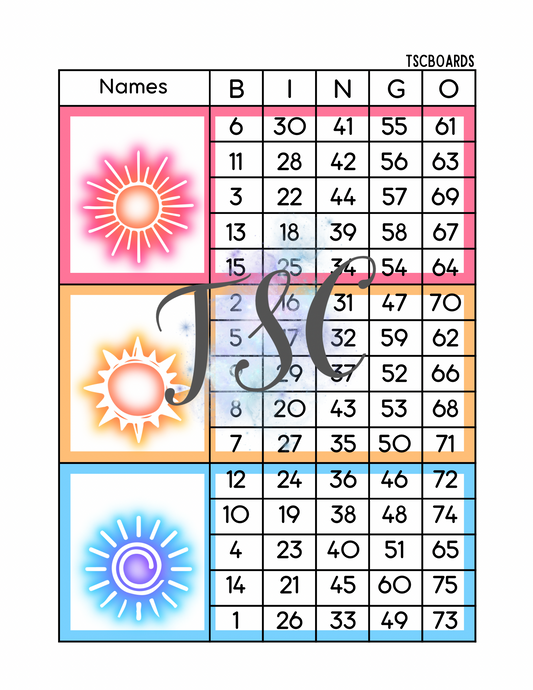 Neon Sun Mega Block Bingo Board 1-75 Ball