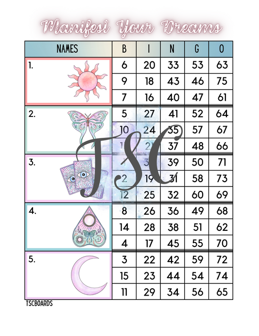 Manifest Your Dreams Block Bingo Board 1-75 Ball