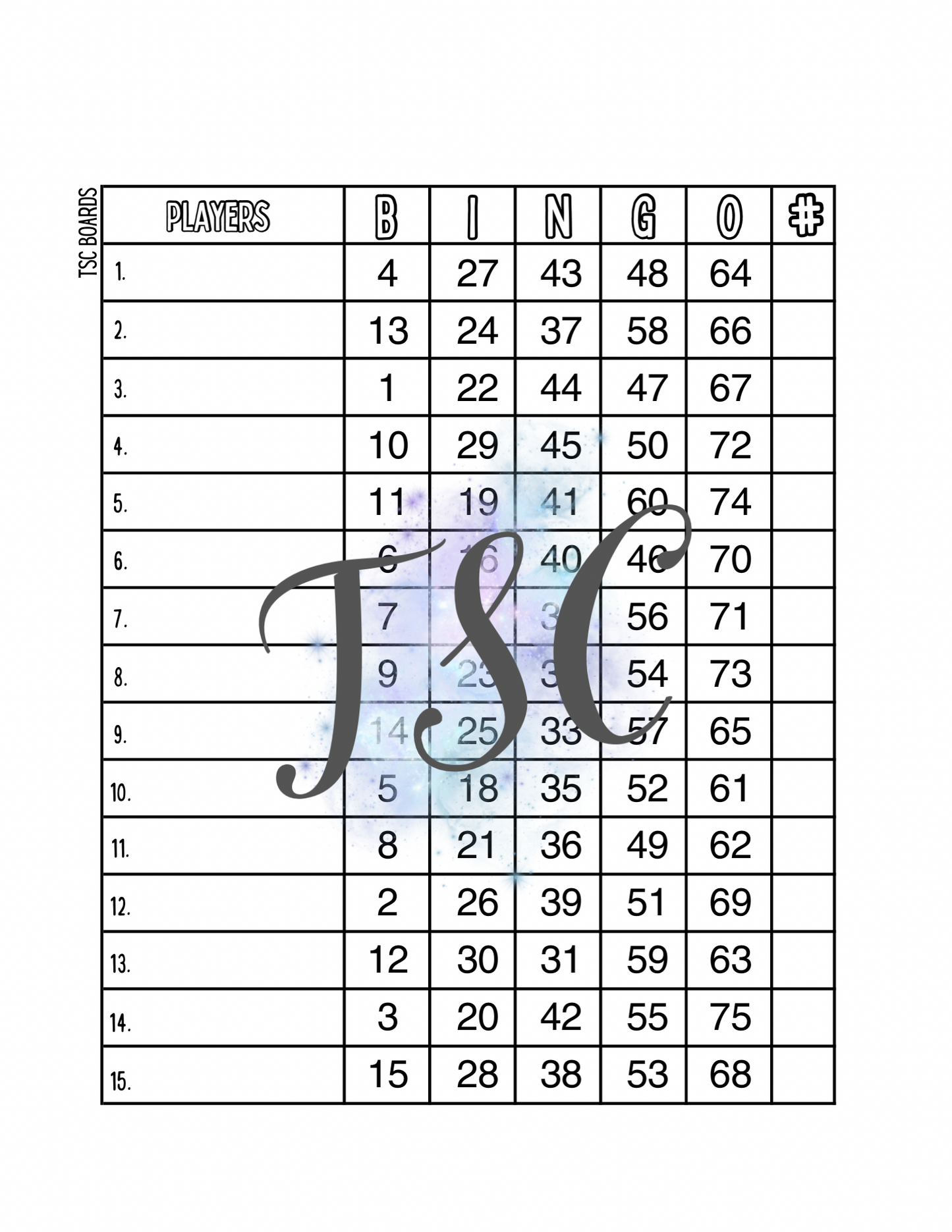 Plain Mixed Bundle - 15 Bingo Boards 1-75 Ball 1-15 Line