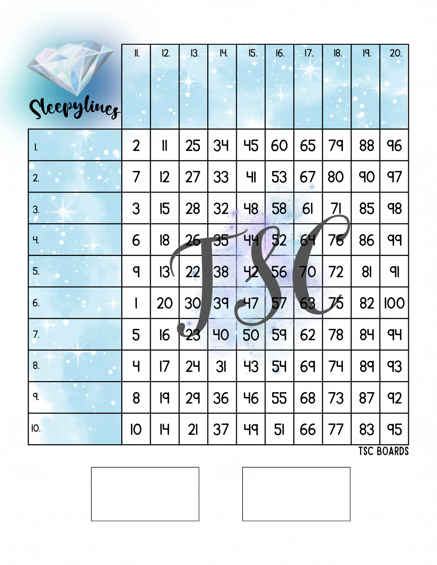 Sleepylines Grid 1-100 Ball