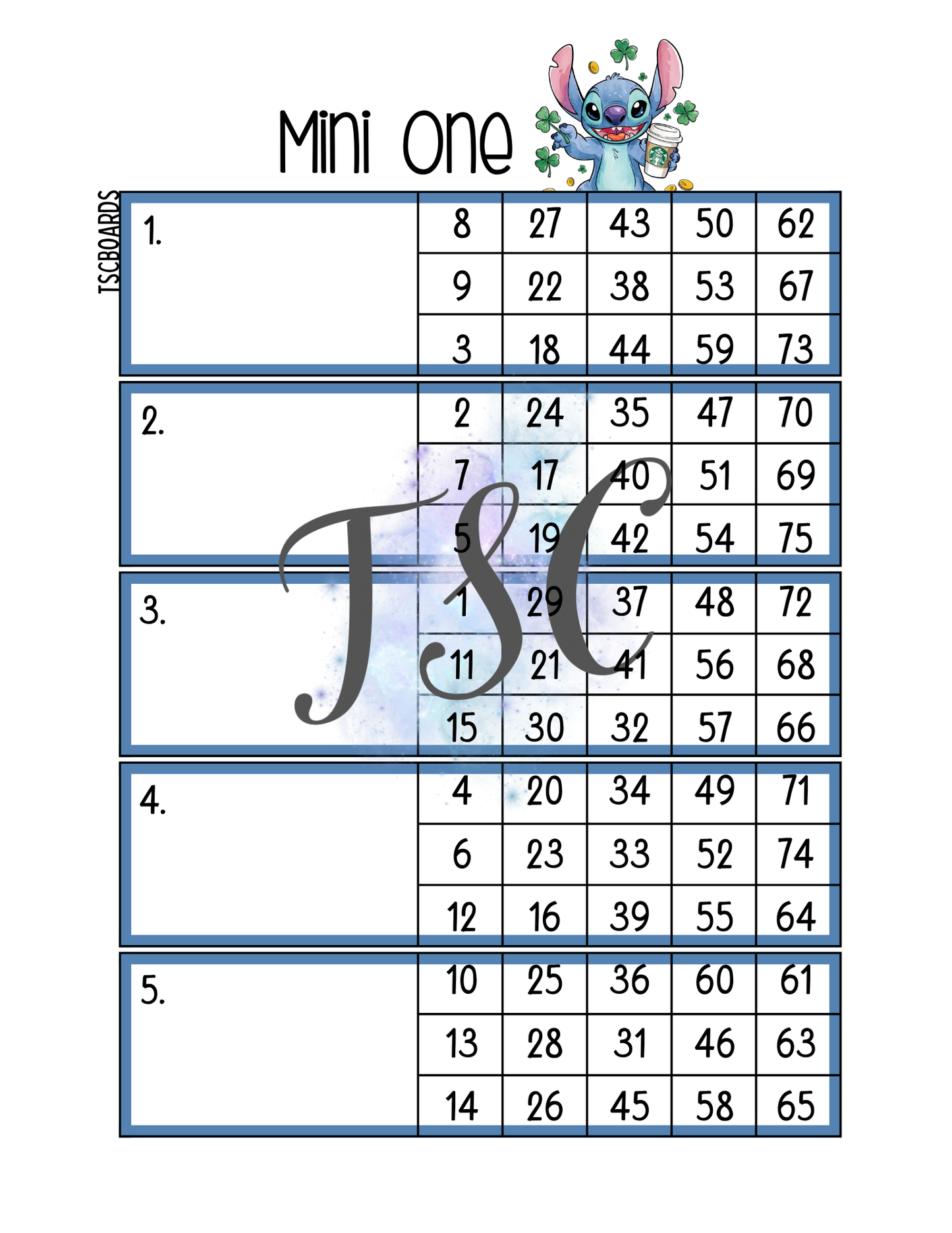 Mega Lucky Stitch Block Bingo Board 1-75 Ball