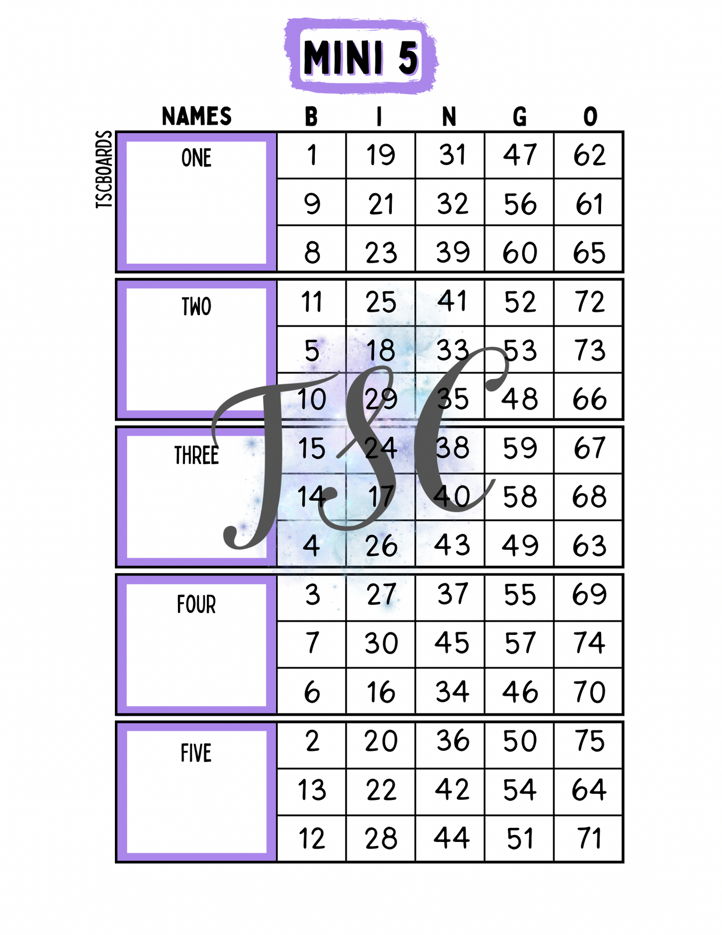 Block Mini 5 Bingo Board 1-75 Ball