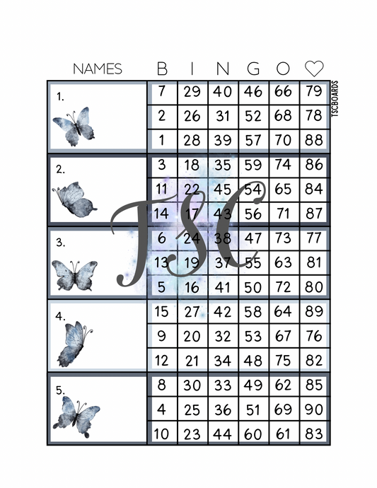 Butterfly Block Bingo Board 1-90 Ball