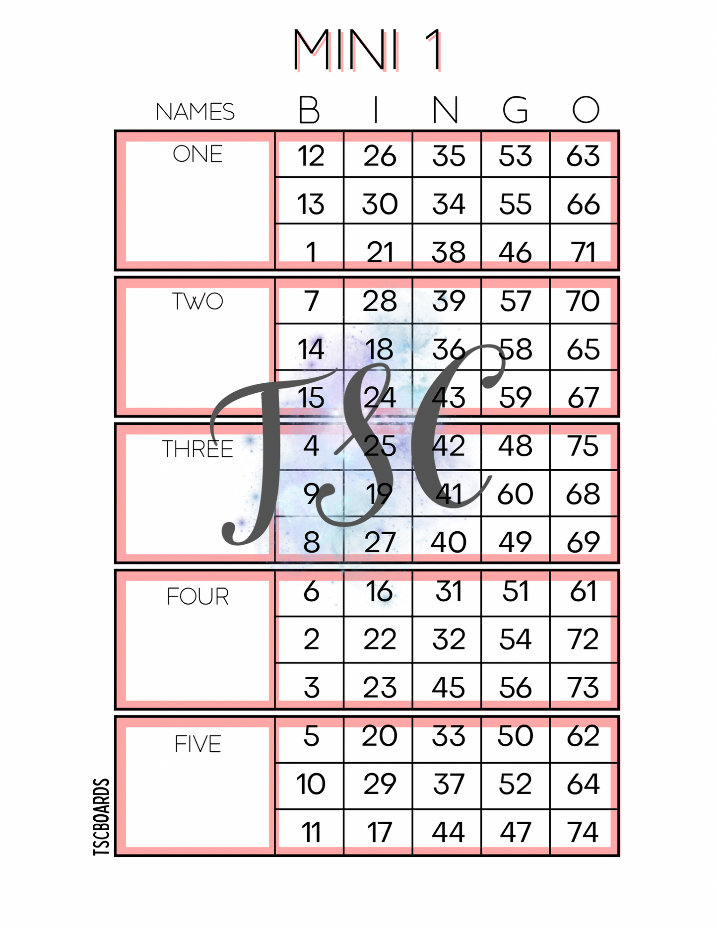 Mini 1 Red Block Bingo Board 1-75 Ball