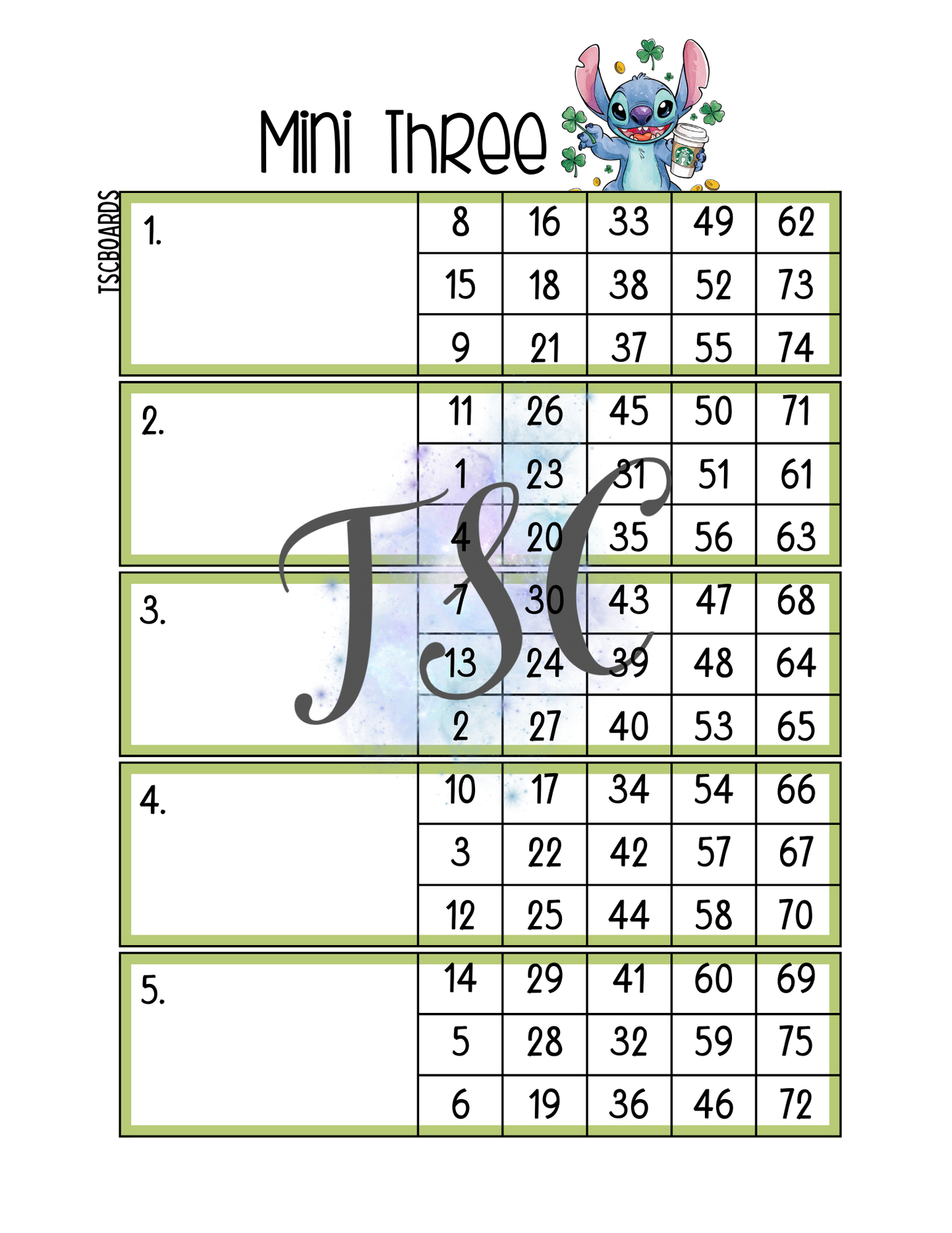 Mega Lucky Stitch Block Bingo Board 1-75 Ball