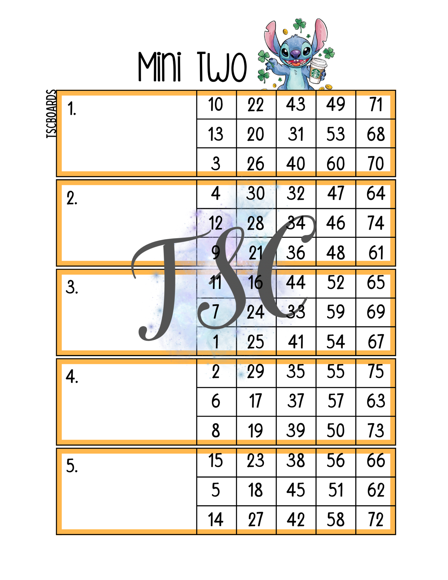 Mega Lucky Stitch Block Bingo Board 1-75 Ball