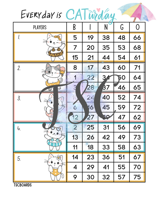 Everyday is Caturday Block Bingo Board 1-75 Ball