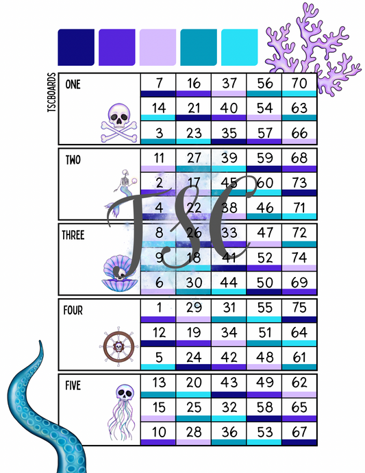 Skeleton Sea Rainbow Block Bingo Board 1-75 Ball