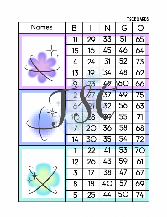 Neon Planets Mega Block Bingo Board 1-75 Ball