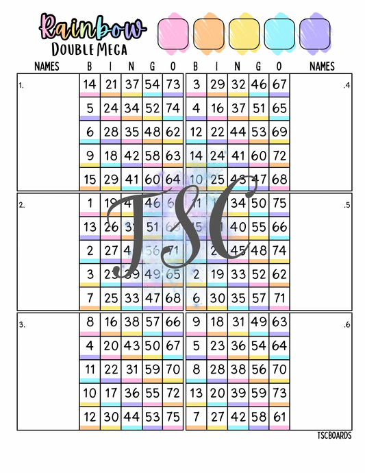 Rainbow Double Mega Block Bingo Board 1-75 Ball
