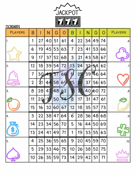 Double Blocks Jackpot Bingo Board 1-75 Ball