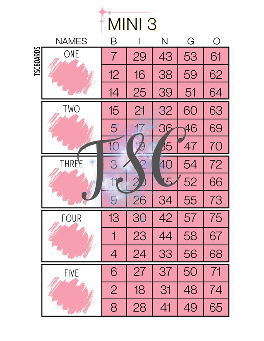 Mini 3 Block Bingo Board 1-75 Ball
