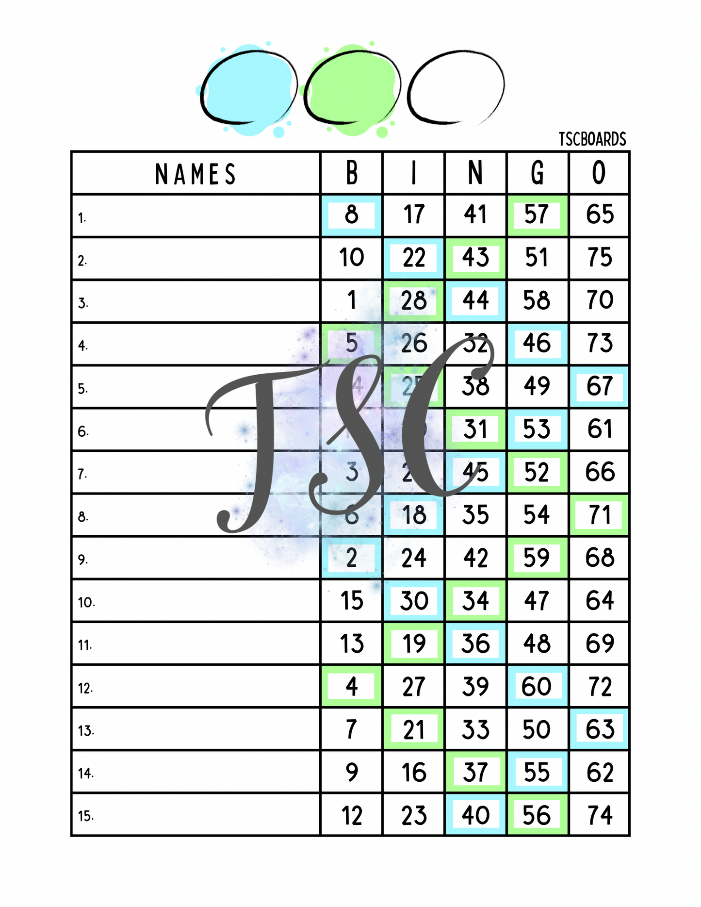 Two Colour Bingo Board 1-75 Ball 15 Lines