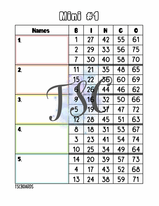 Mini #1 Block Bingo Board 1-75 Ball