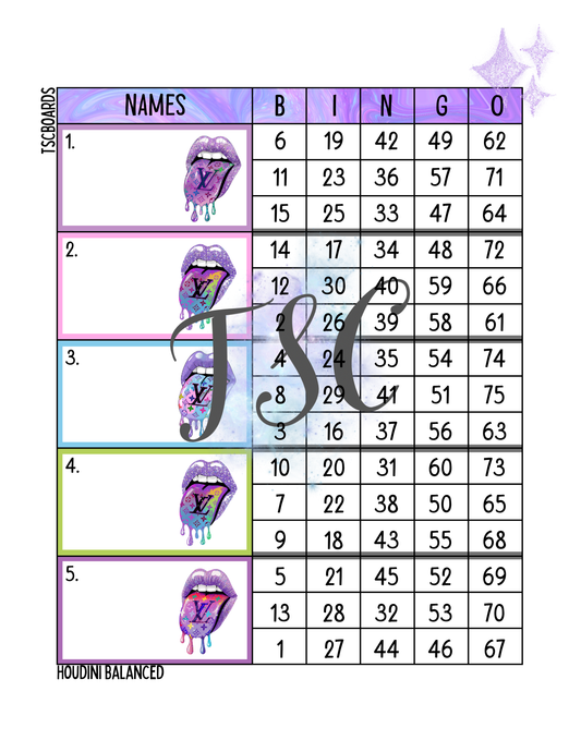 Designer Lips Block Bingo Board 1-75 Ball