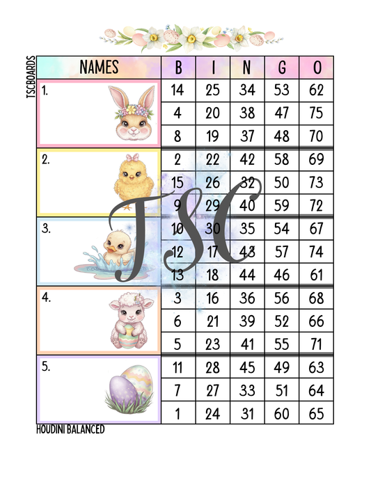 Easter Block Bingo Board 1-75 Ball