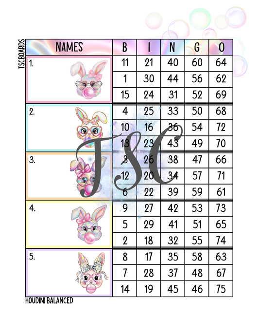 Easter Bunny Block Bingo Board 1-75 Ball