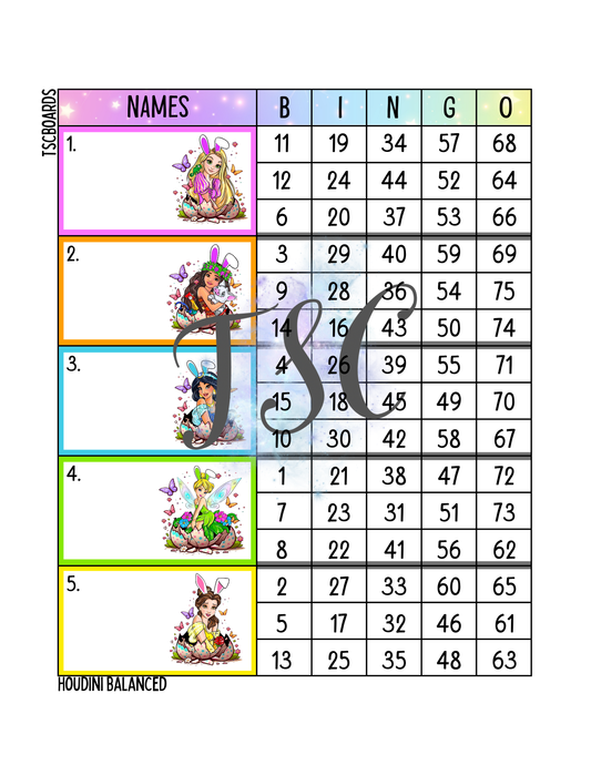 Princess Easter Egg Block Bingo Board 1-75 Ball