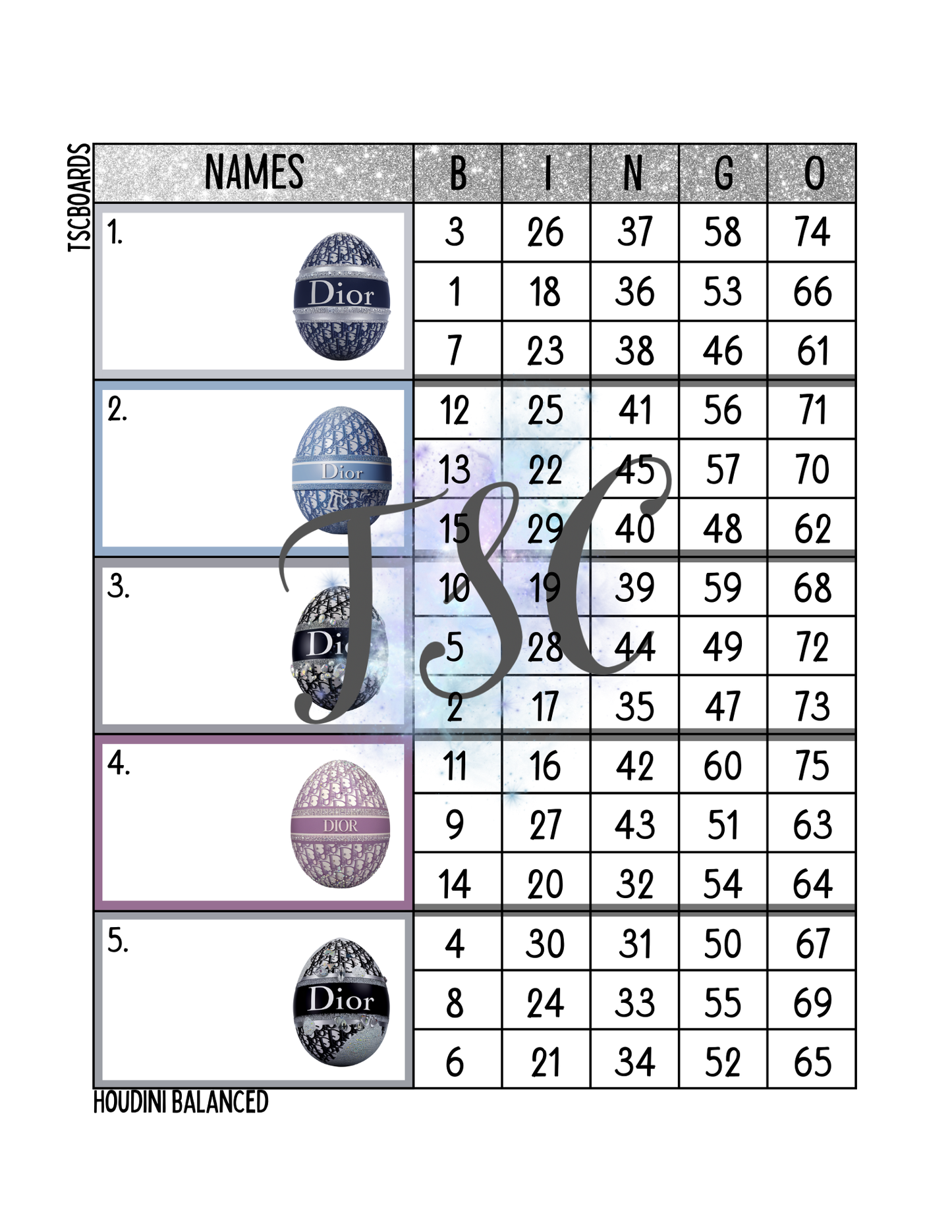 Dior Easter Egg Block Bingo Board 1-75 Ball