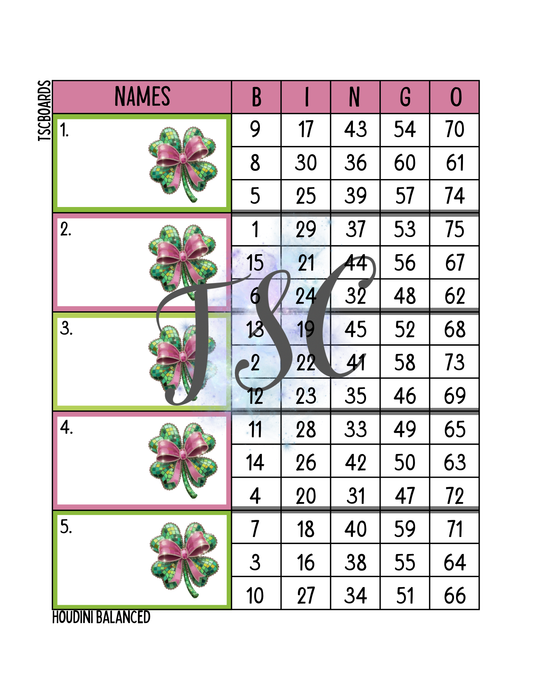 Disco Clover Block Bingo Board 1-75 Ball