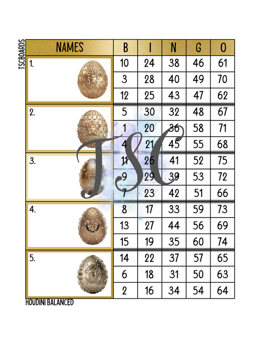 Designer Easter Egg Block Bingo Board 1-75 Ball