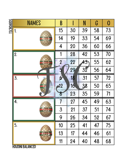 Designer Easter Egg Block Bingo Board 1-75 Ball