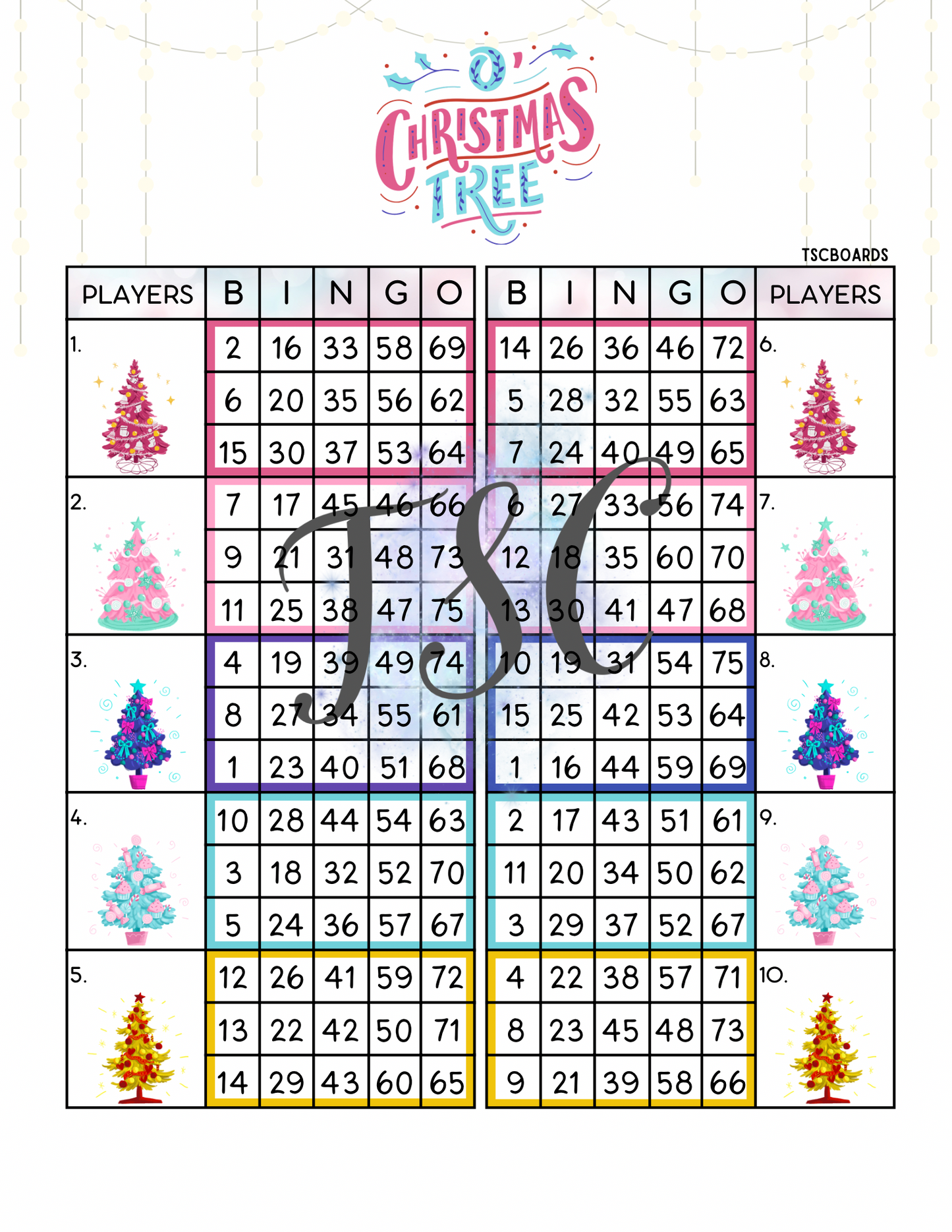 O’Christmas Tree Double Block Bingo Board 1-75 Ball