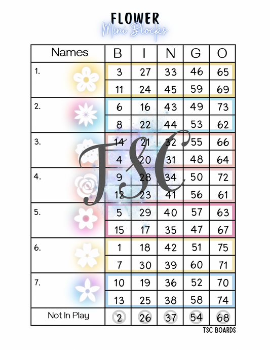 Neon Flower Mini Blocks Bingo Board 1-75 Ball