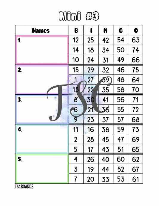 Mini #3 Block Bingo Board 1-75 Ball