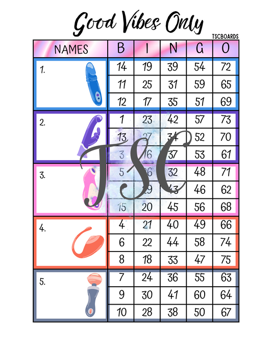 Good Vibes Only Block Bingo Board 1-75 Ball