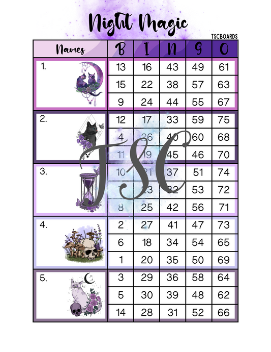 Night Magic Block Bingo Board 1-75 Ball