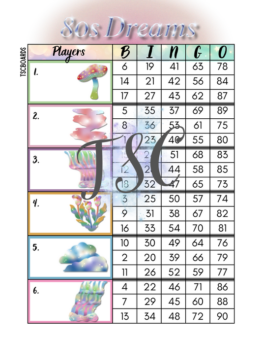 80s Dreams Block Bingo Board 1-90 Ball