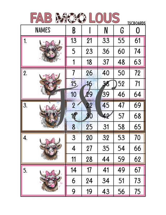 Fab Moo Lous Block Bingo Board 1-75 Ball