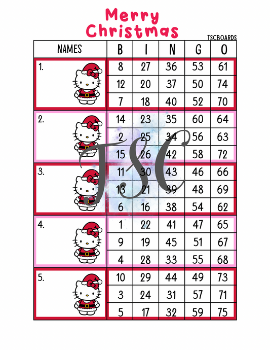 Merry Christmas Block Bingo Board 1-75 Ball