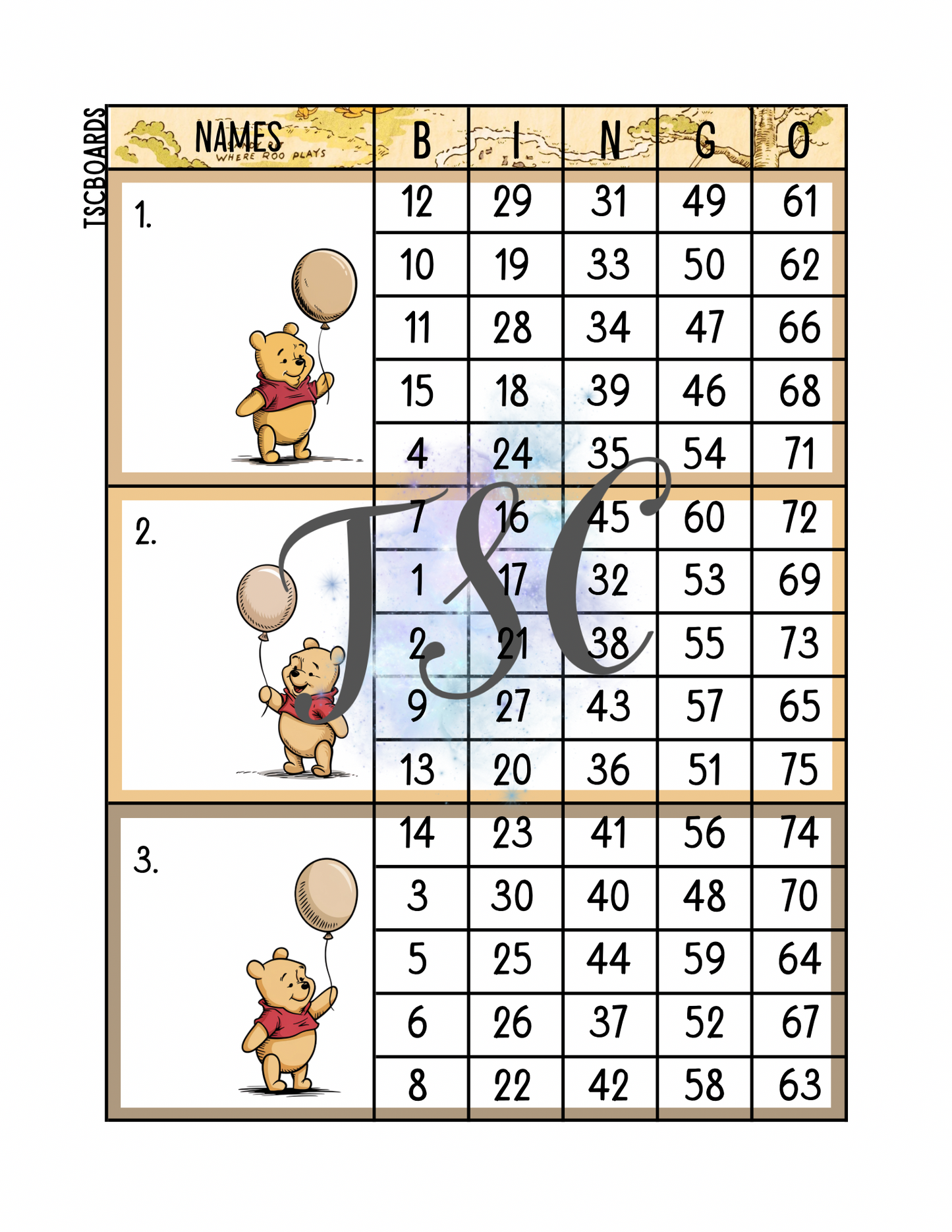 Bear Balloon Mega Block Bingo Board 1-75 Ball