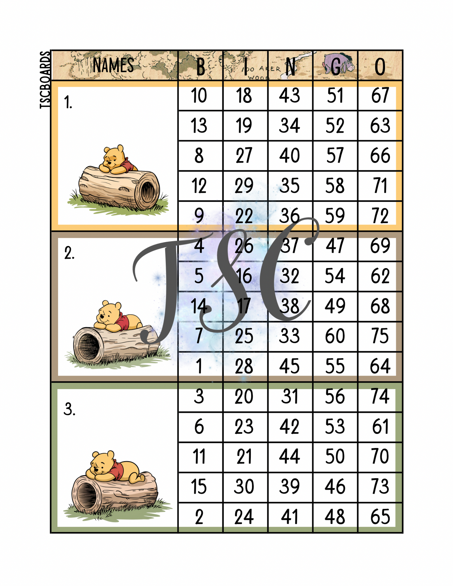 Bear Mega Block Bingo Board 1-75 Ball