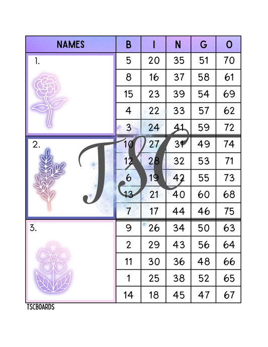 Neon Flower Mega Block Bingo Board 1-75 Ball