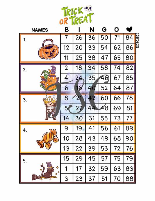 Trick Or Treat Block Bingo Board 1-90 Ball