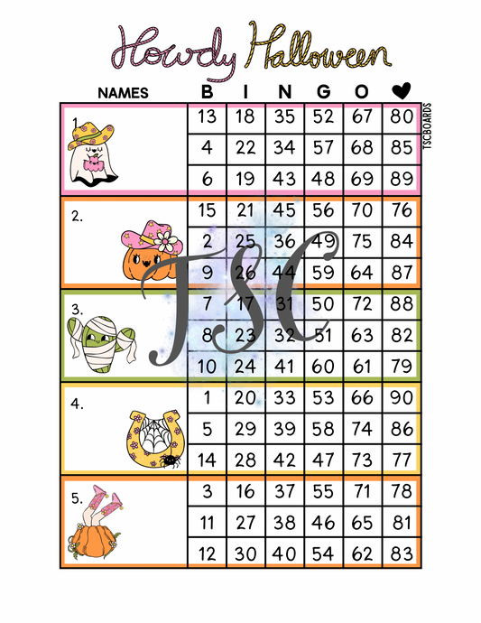 Howdy Halloween Block Bingo Board 1-90 Ball