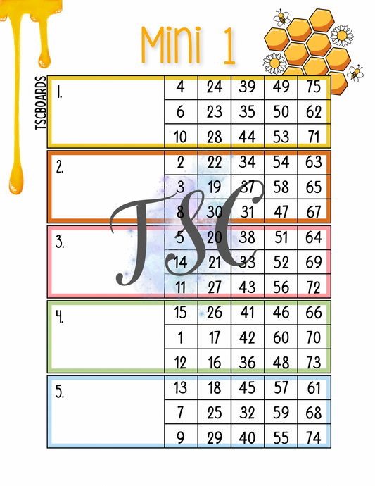 Honey Mini 1 Block Bingo Board 1-75 Ball