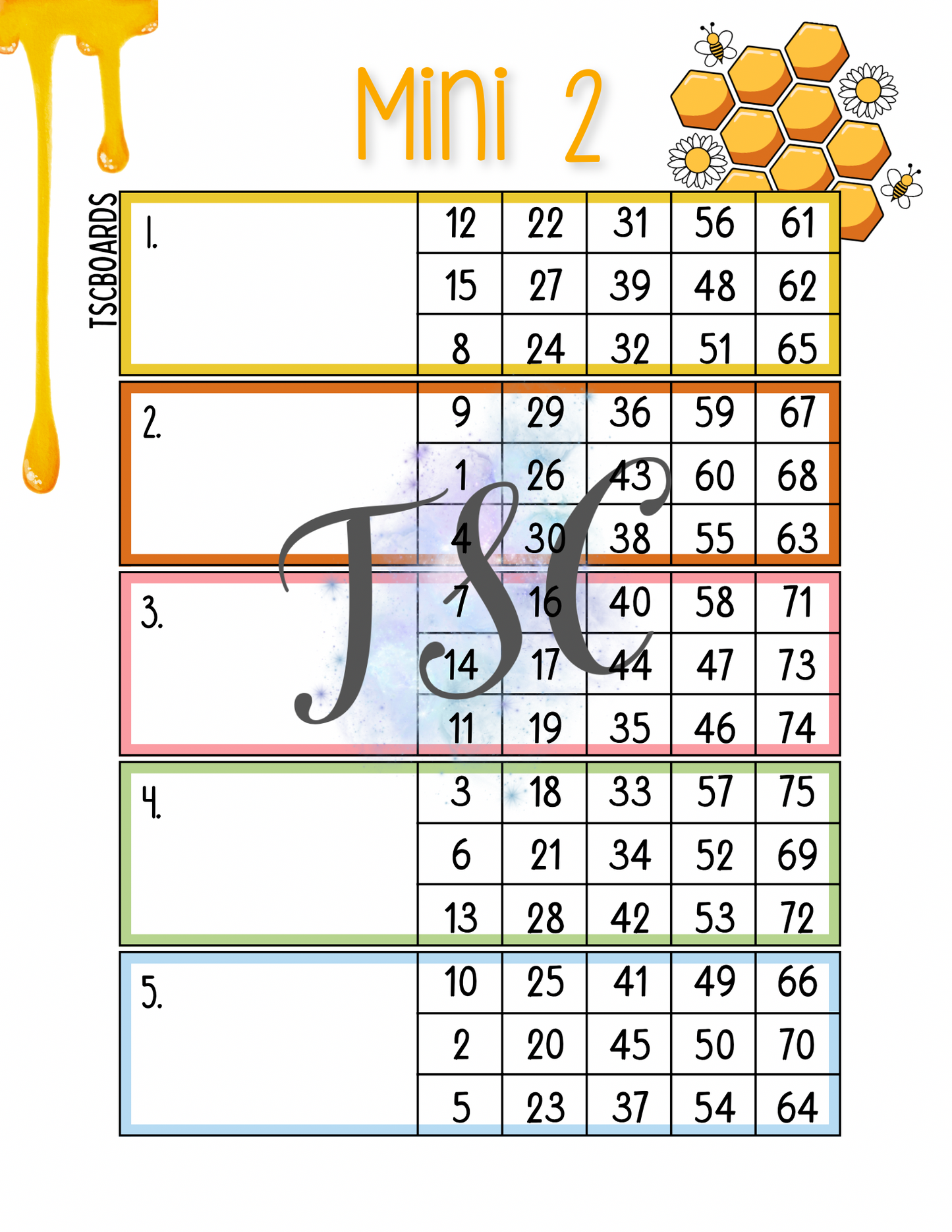Honey Mini 2 Block Bingo Board 1-75 Ball
