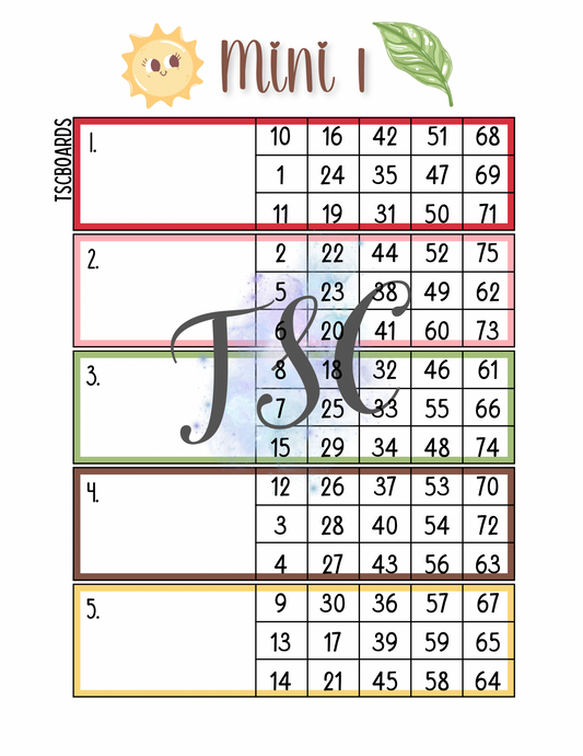 Nature Mini 1 Block Bingo Board 1-75 Ball