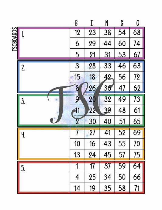 Regular Block Bingo Board 1-75 Ball