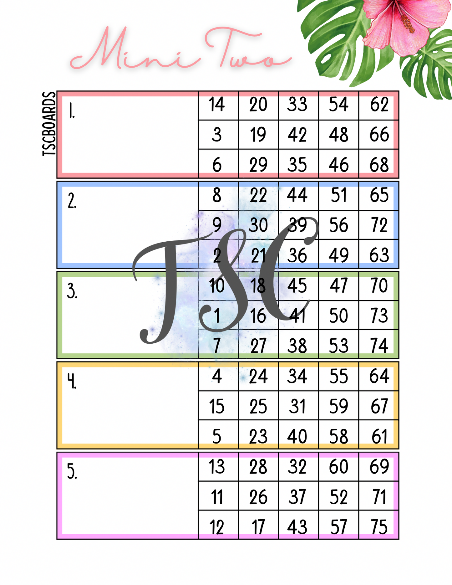 Flamingo Mini 2 Block Bingo Board 1-75 Ball